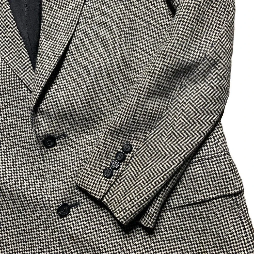 Vintage Polo Ralph Lauren Houndstooth Silk Cotton Mens Sz 41R Black Gray Blazer
